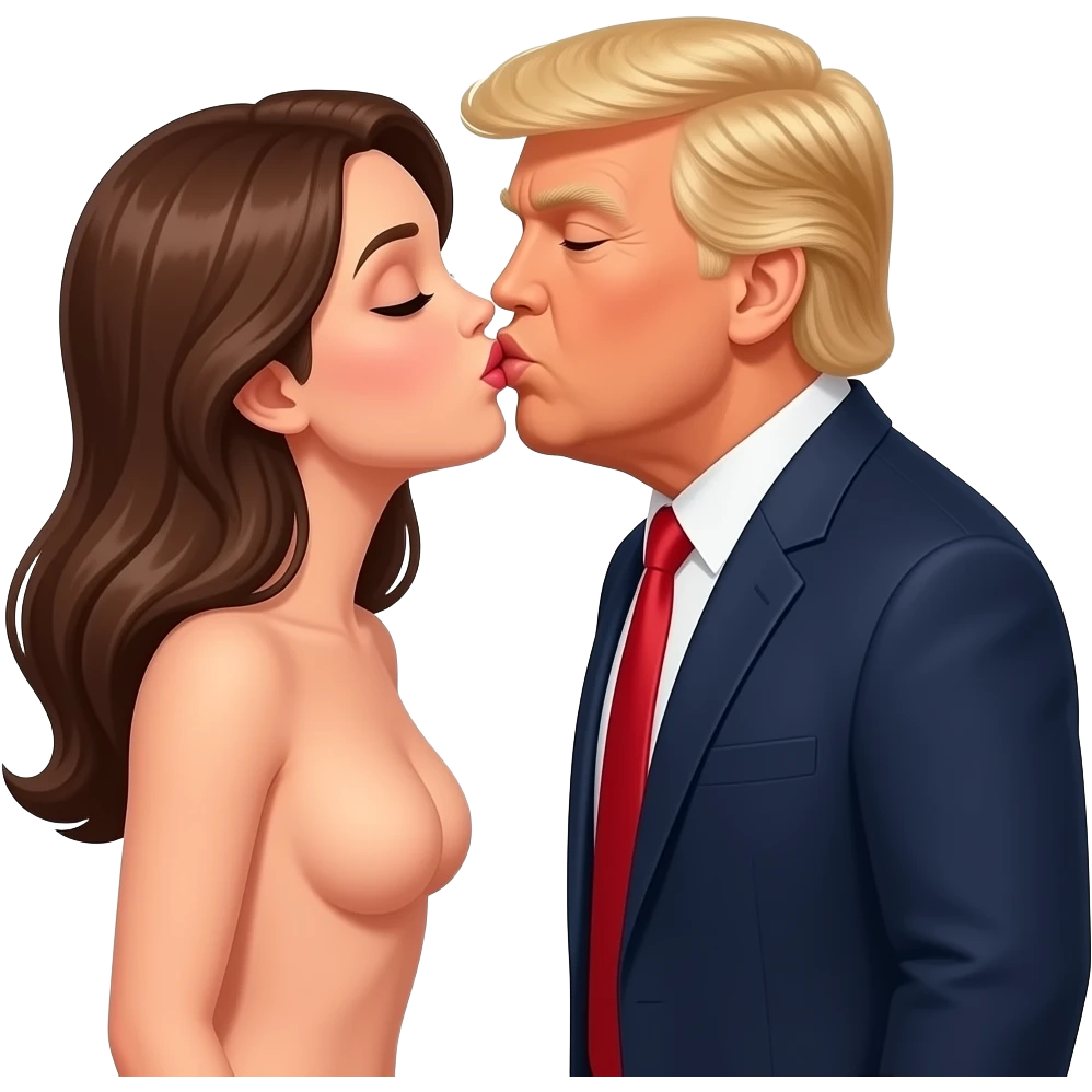 Woman with no clothes full body, trump guy full body kissing each others lips touching emoji