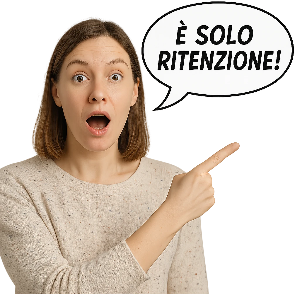 DONNA REALISTICA CHE DICE IN UN FUMETTO ALLA SUA DESTRA: "è SOLO RITENZIONE!" emoji