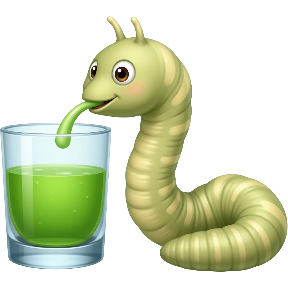 worm drinking and taking a sip of green dish soap out of a glass emoji