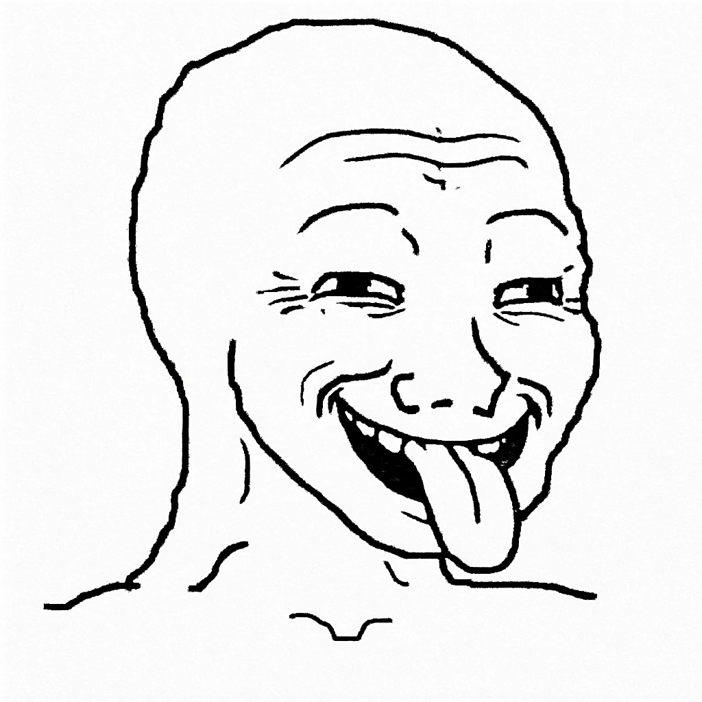 舌头吐出来：
"角色露出傻笑，舌头伸出来，像是调皮或者得意，眼睛眯着，面部充满俏皮感 emoji
