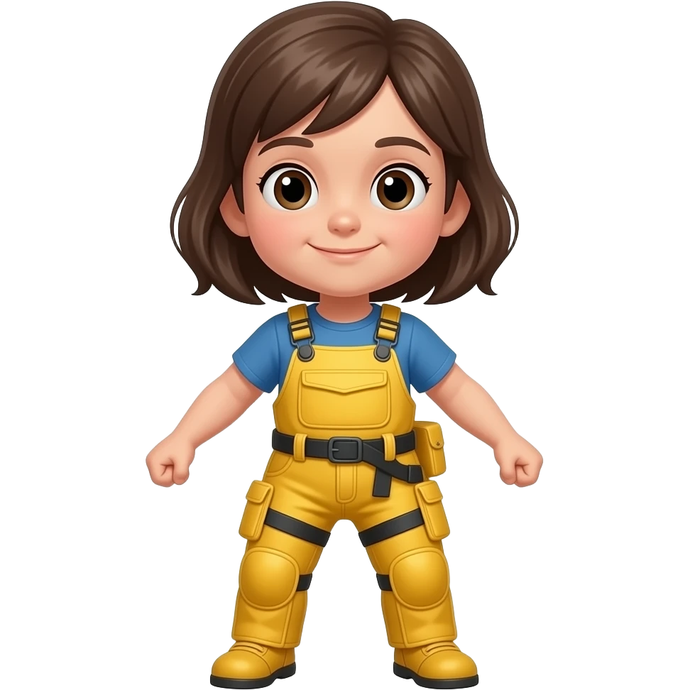child girl in yellow pads with arms slightly bent, slight smile

 emoji