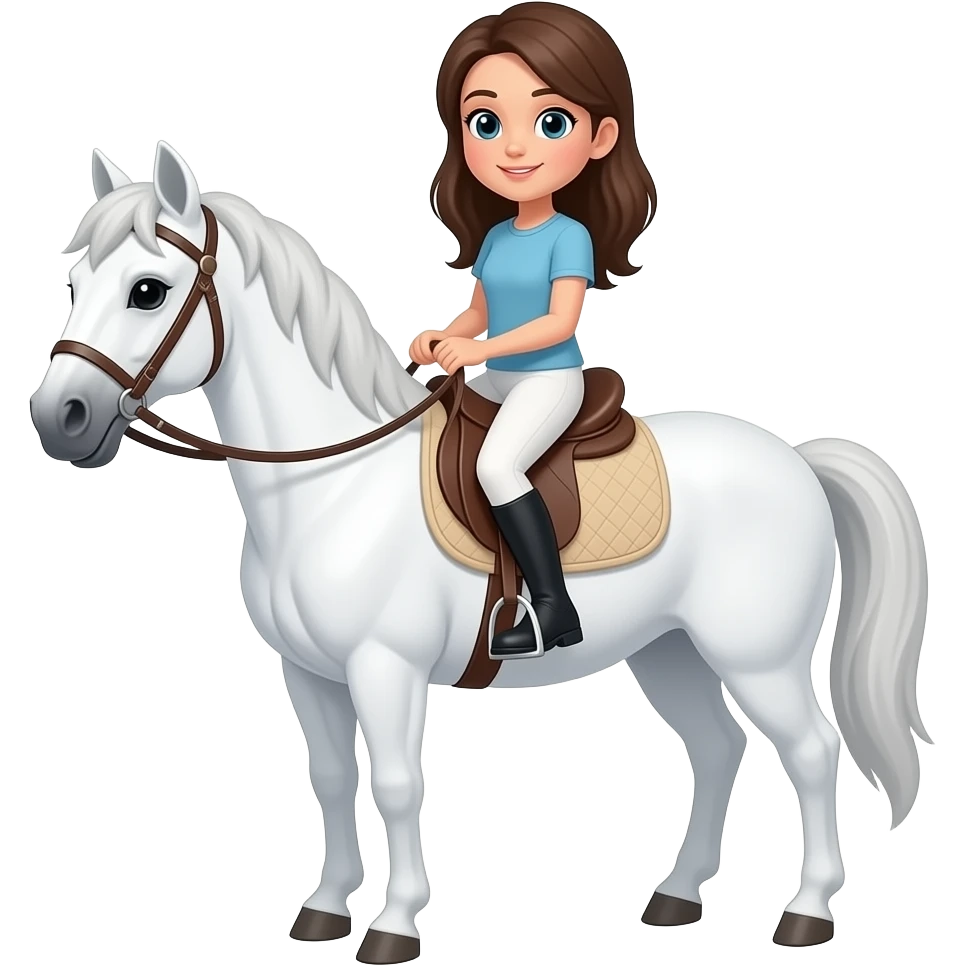 Cartoon white horse with bridles and saddle A girl riding emoji