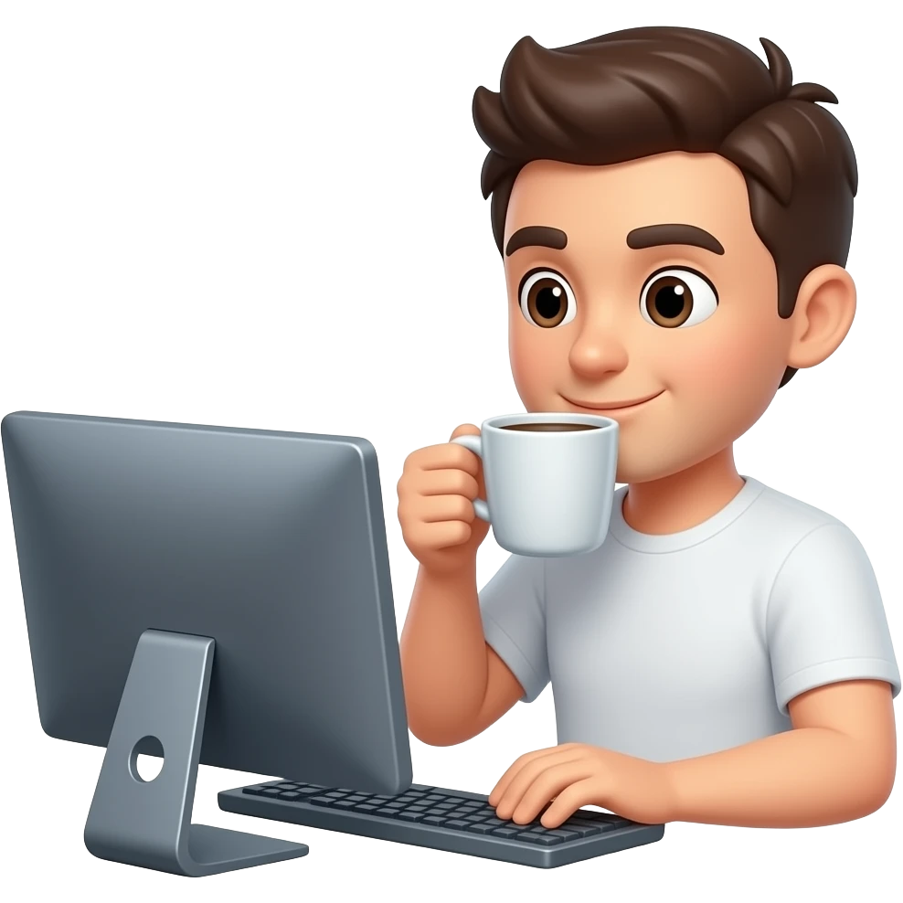 Working in computer with and drink coffee emoji