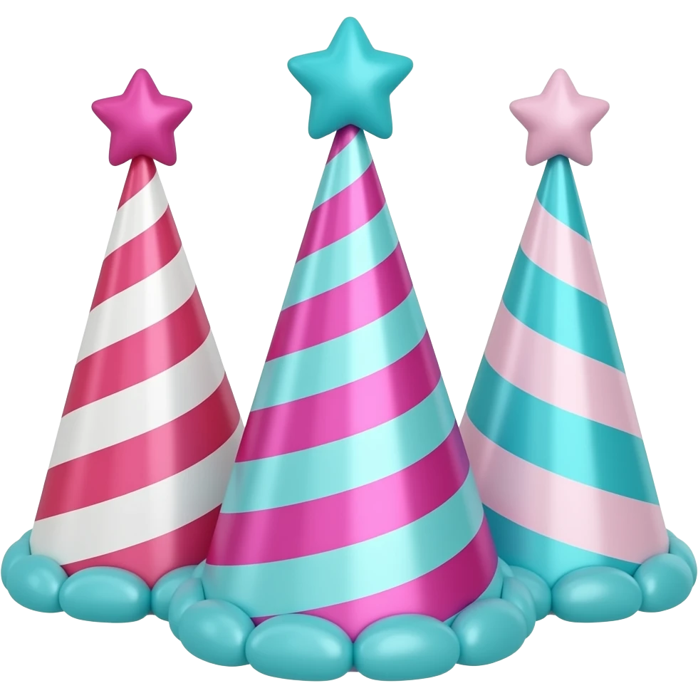 3 BIRTHDAY HATS PINK TURQUIOSE emoji