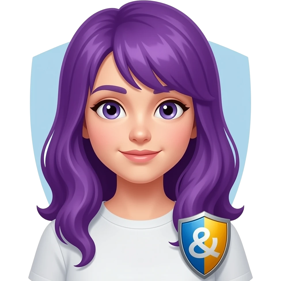 girl with long purple hair with compassion shield emoji