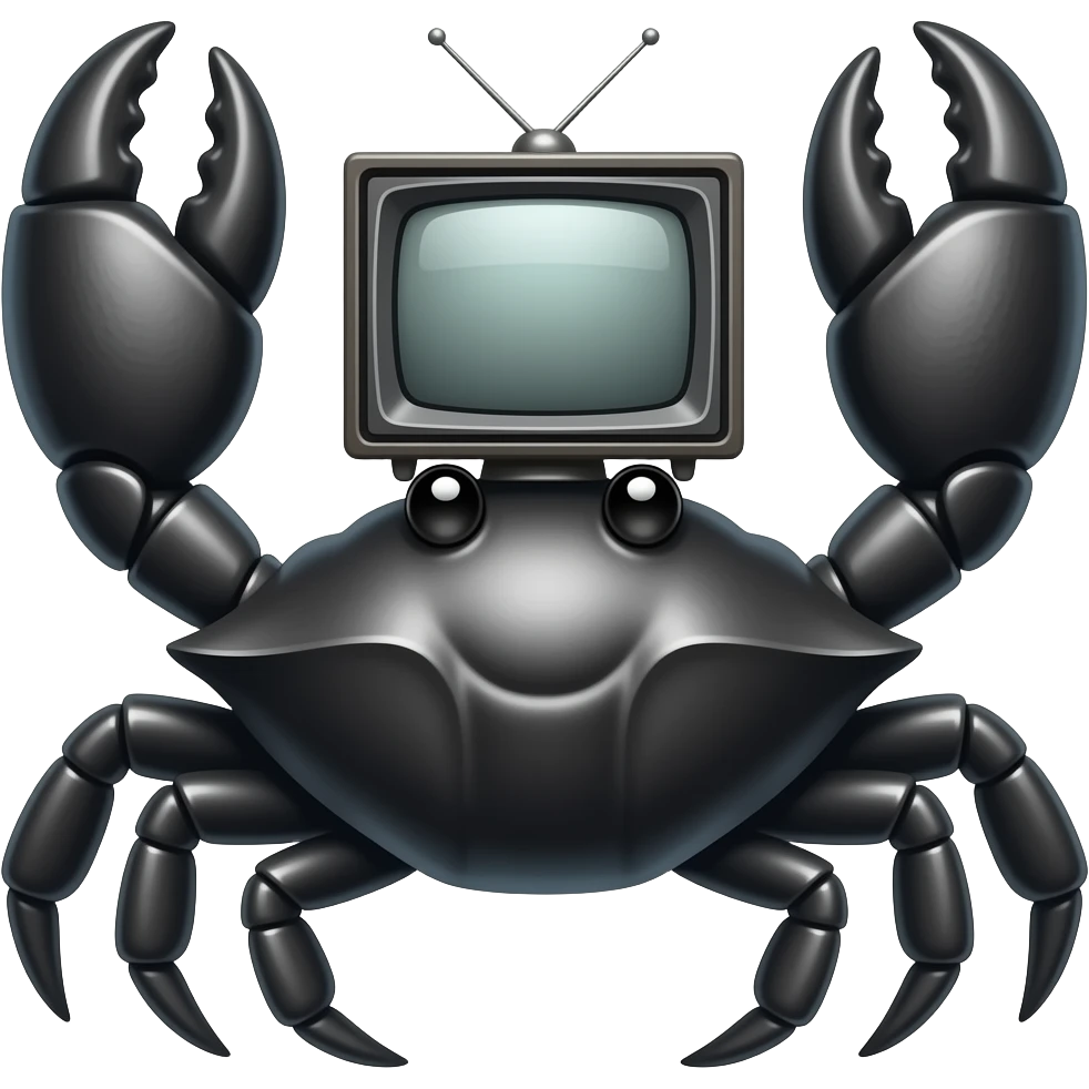 A black crab with a TV on its back emoji