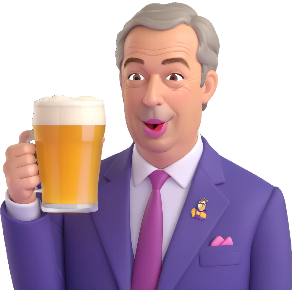 Nigel Farage sipping a pint of lager, 3D emoji style emoji