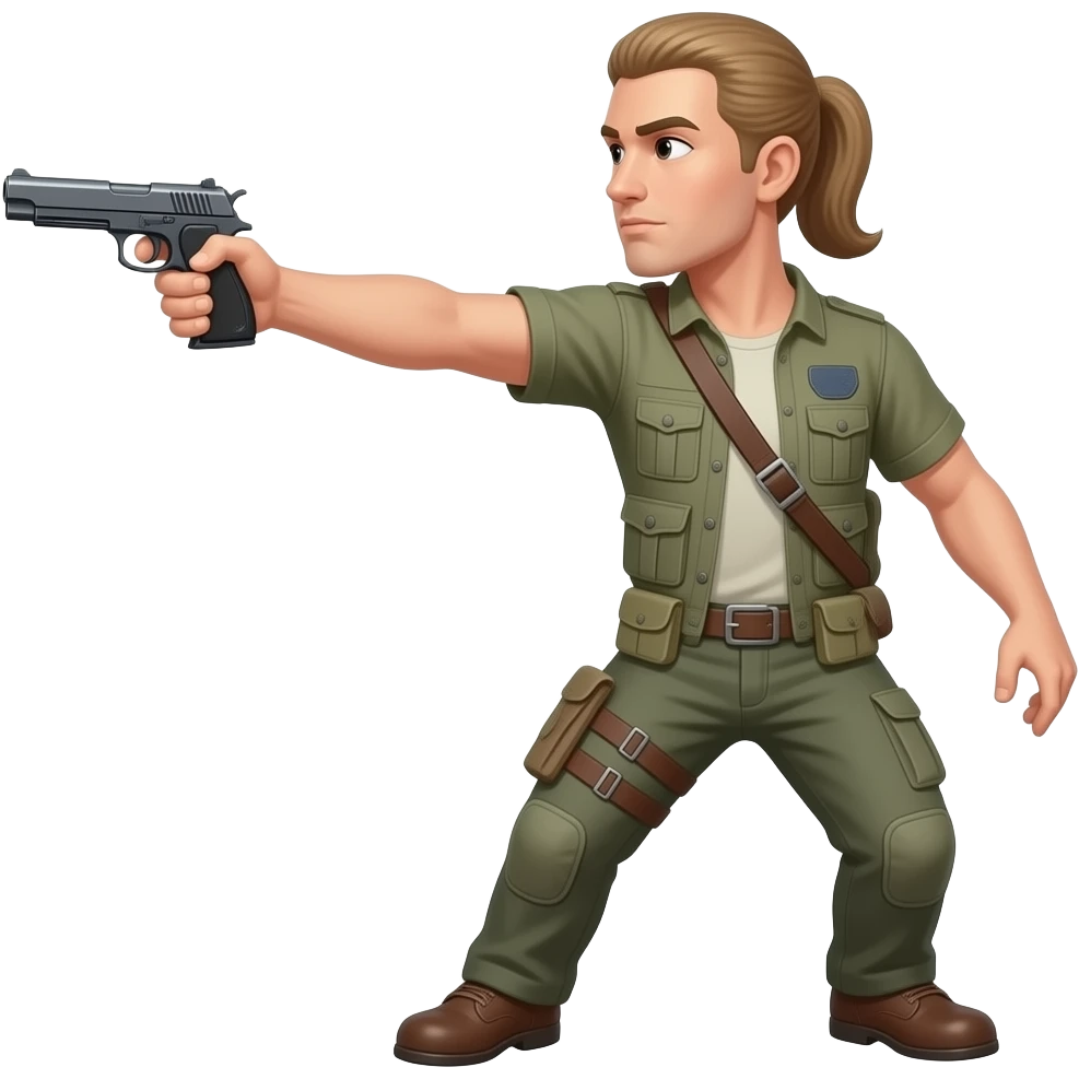 cazador disparando al cielo pero de cuerpo entero pero que no vaya protegido pero que dispare al cielo y lleve una pistola emoji