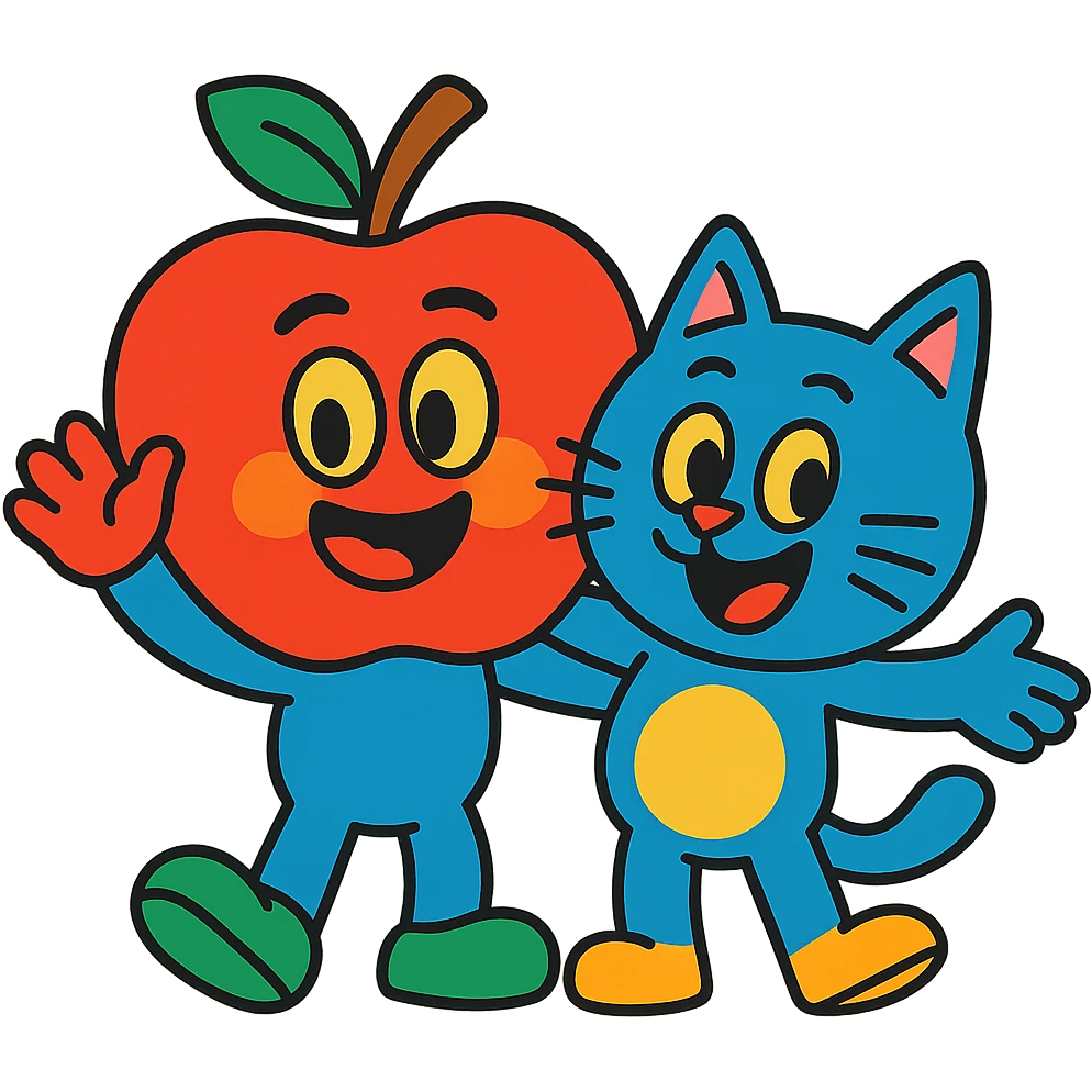 playful cartoon duo named Mac and Chesser, vibrant colors emoji
