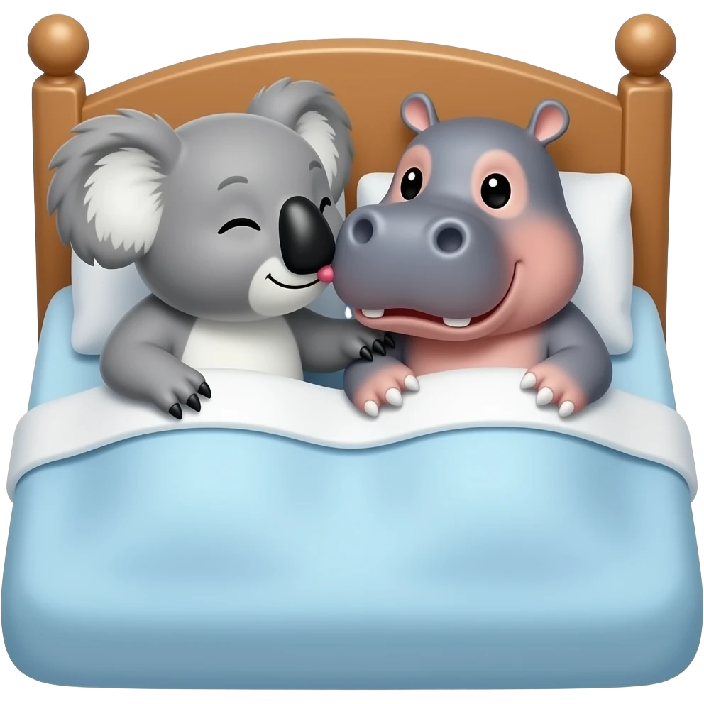 koala and hippo in bed kiss cuddling emoji