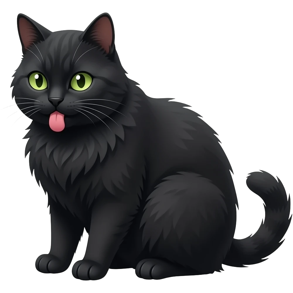 Un gros chat noir aux yeux verts qui se lèche le ventre emoji
