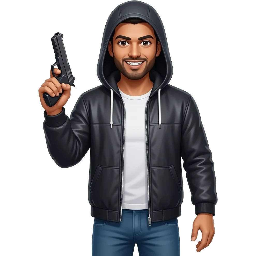 hood indian man with a silver grill in his mouth and gun and pants with boxers showing emoji