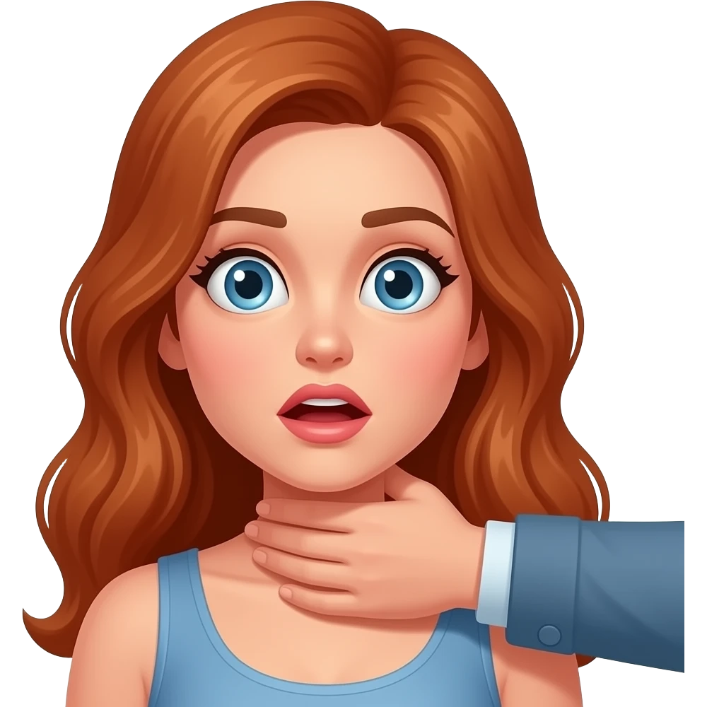 Long copper haired white woman getting choked. Should look like someone else is choking her and she should have a surprised look on her face emoji