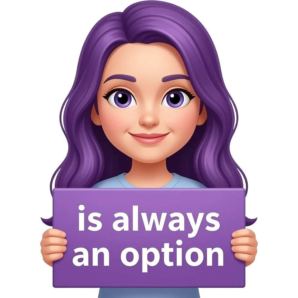 girl with long purple hair holding a PURPLE is always an OPTION sign emoji