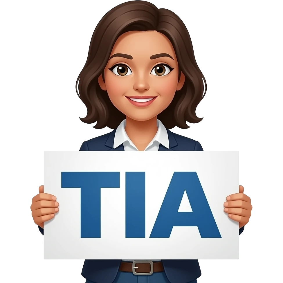 Woman holding a large sign that says TIA emoji