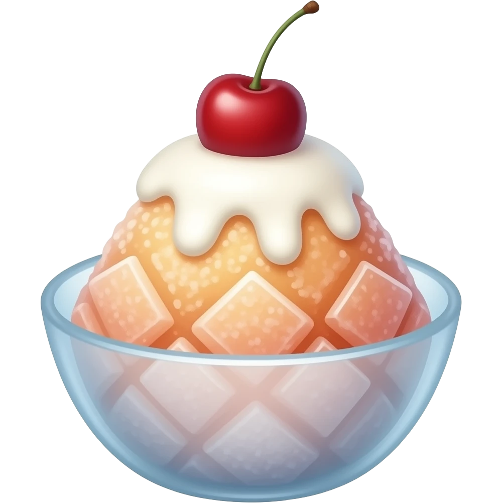 aesthetic bingsu emoji, shaved ice dessert with whipped cream and cherry on top, minimal clean design, soft lighting, centered composition emoji