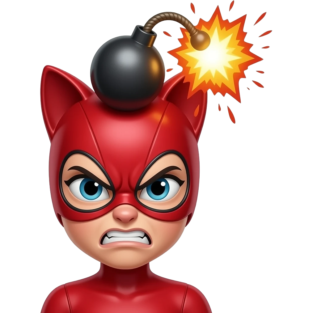 super angry red catwoman, bomb blast head emoji