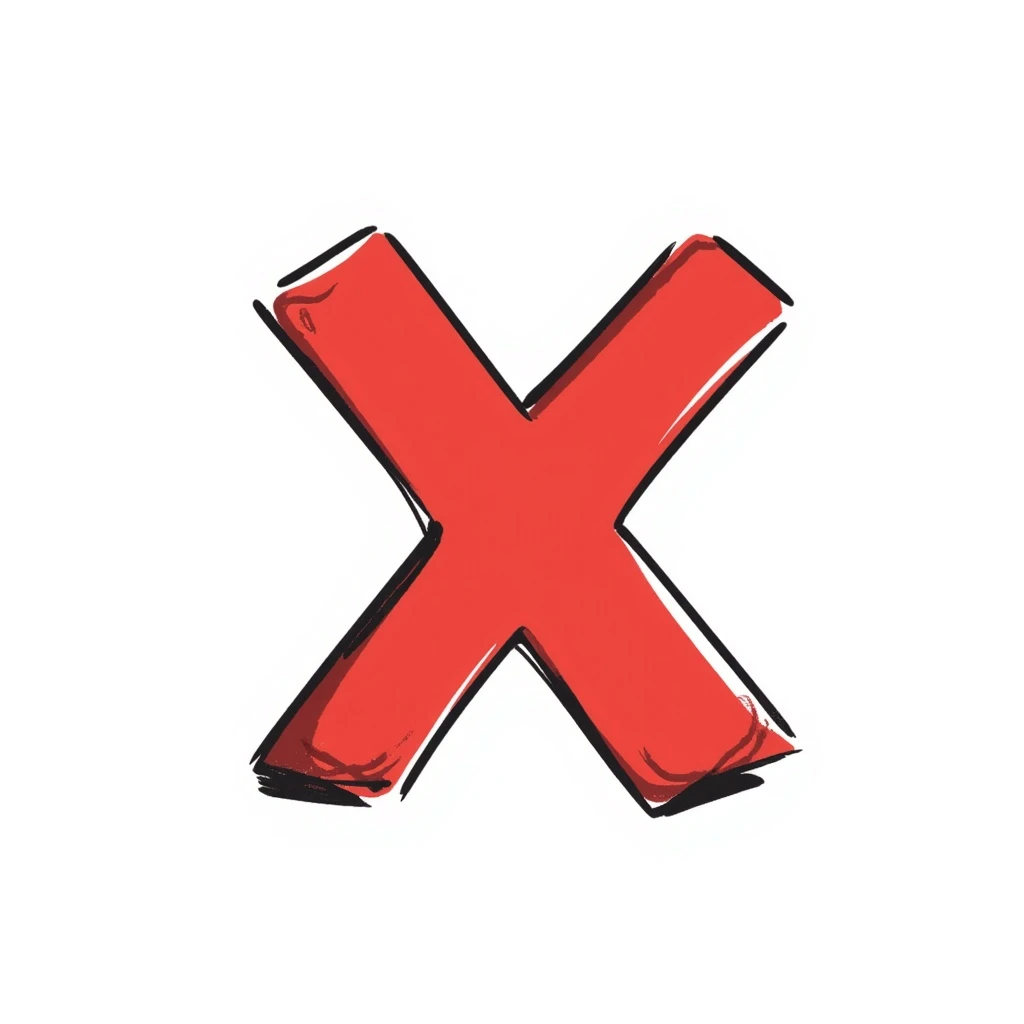 red X mark icon, rough marker lines, hand drawn style emoji