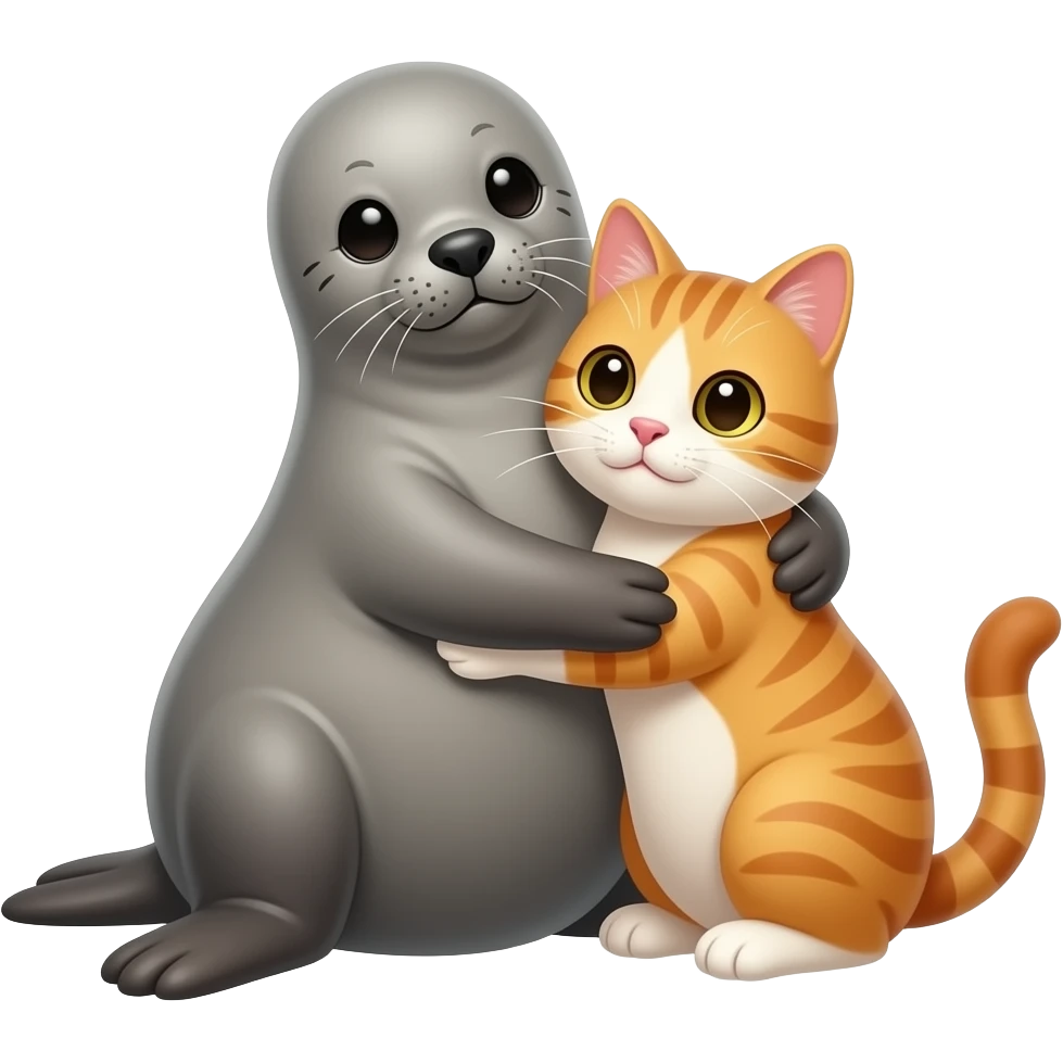 A seal hugging a cat emoji