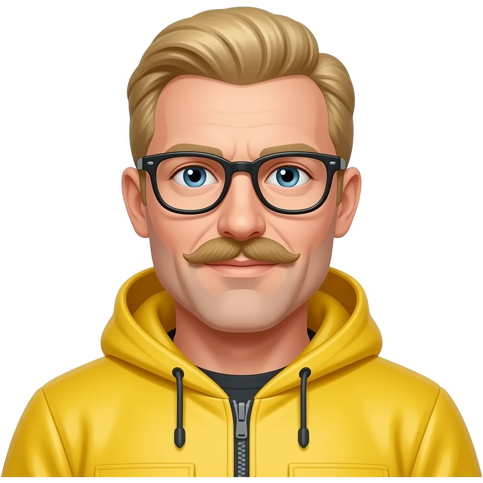white man blonde mustache hair glasses yellow hazmat suit emoji