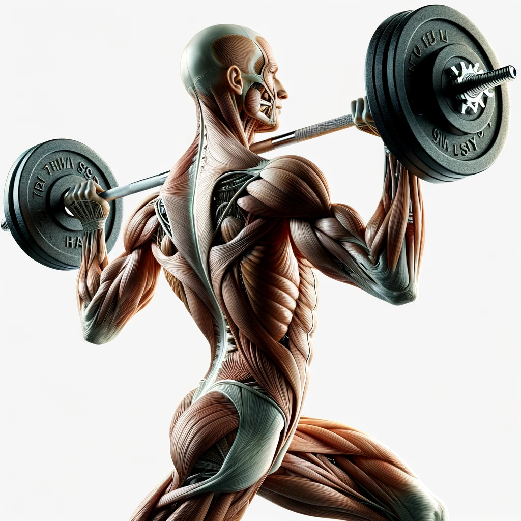 corpo umano anatomico che fa pesi palestra, iperrealistico 4k, isolato su sfondo bianco emoji