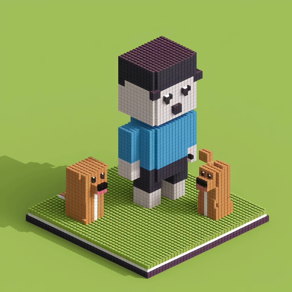 kid and his pet dog in 3d voxel style  emoji