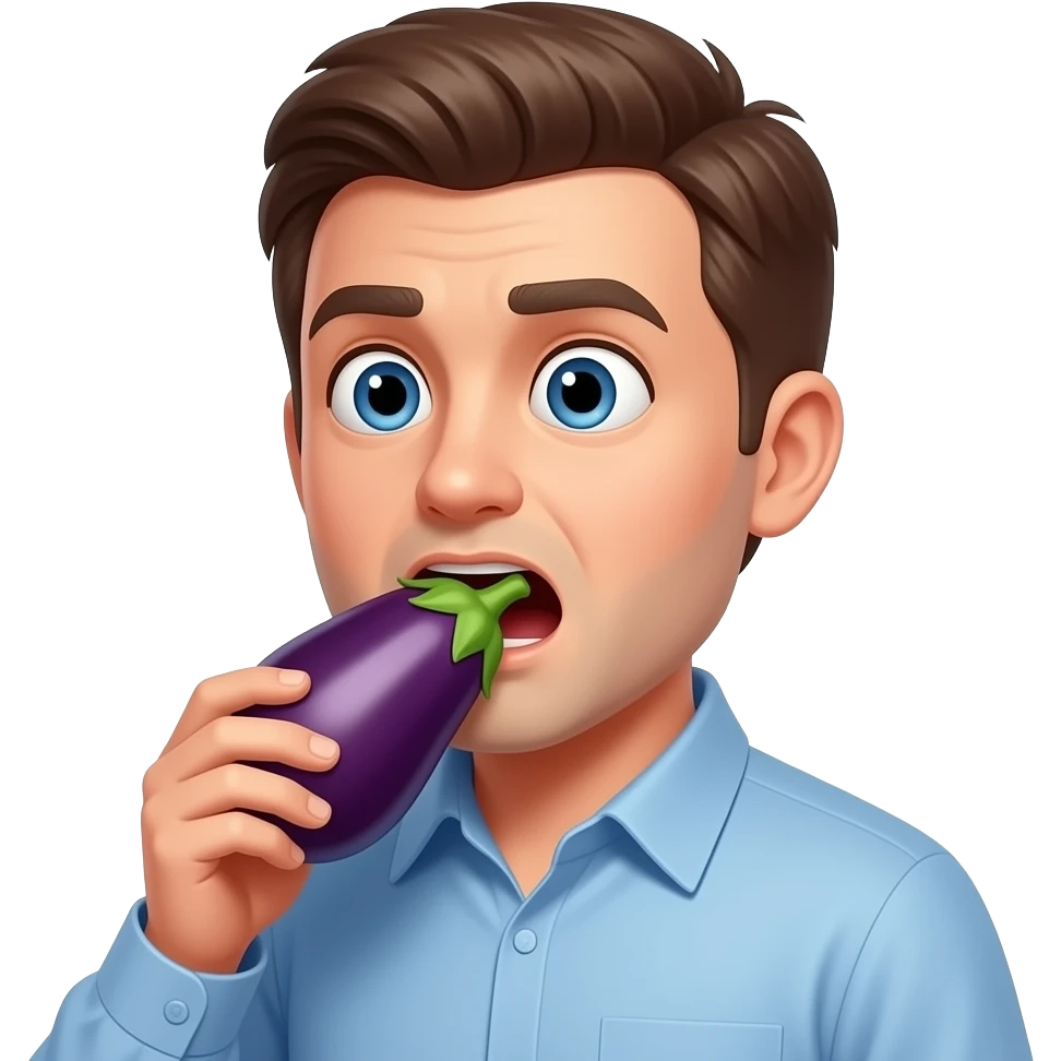Shocked guy eating a eggplant emoji