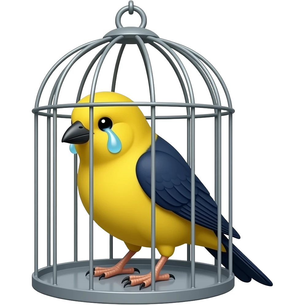yukardan uzun iple sarkan kafeste ağlayan sarı lacivert renkli  kanarya ama kafesin ipi uzun olsun emoji