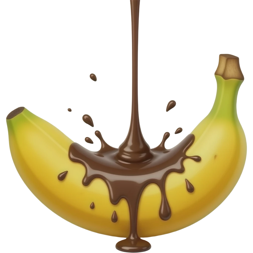 chocolate is dripping onto the banana emoji