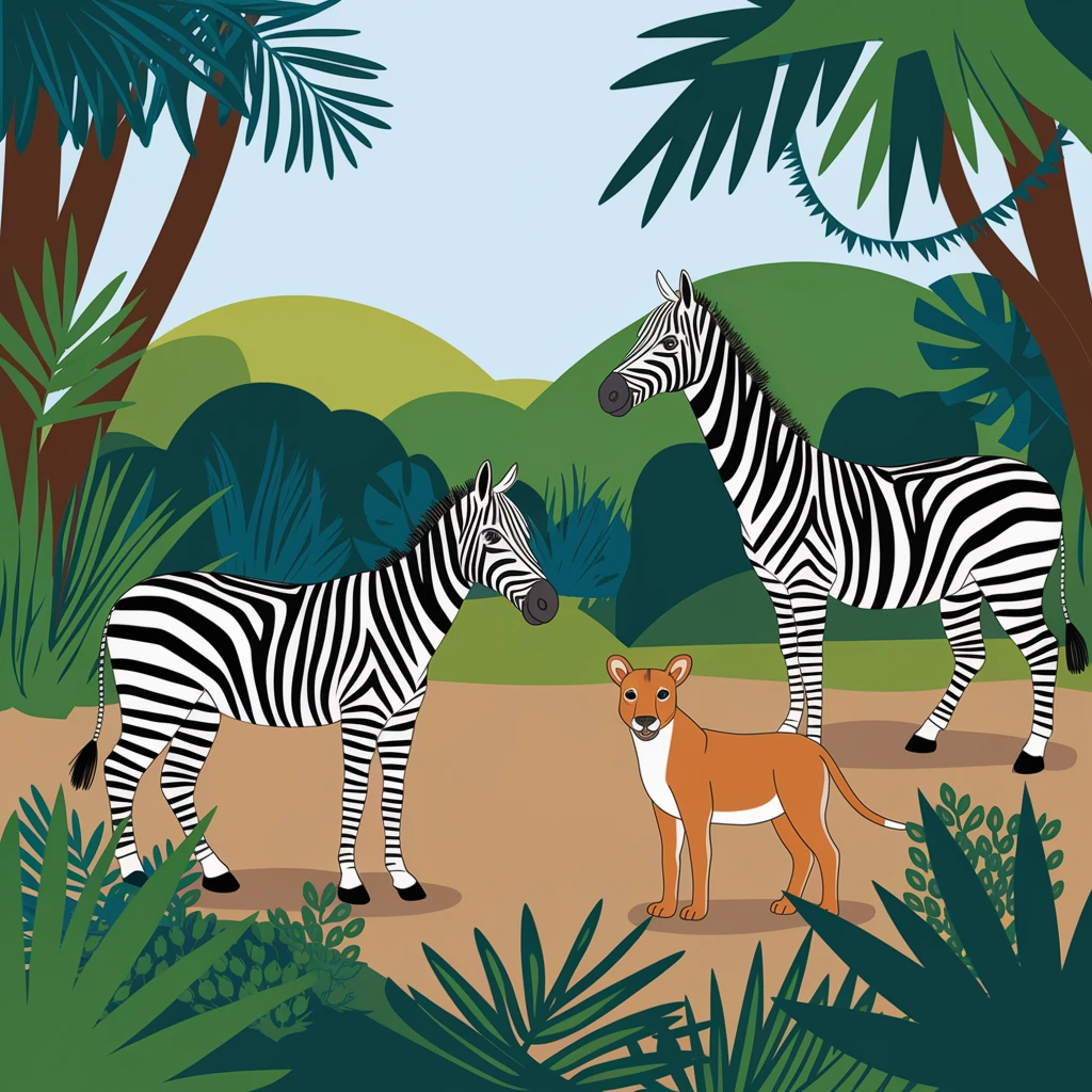 hand drawn digital illustration of jungle safari in the style of children's illustration emoji
