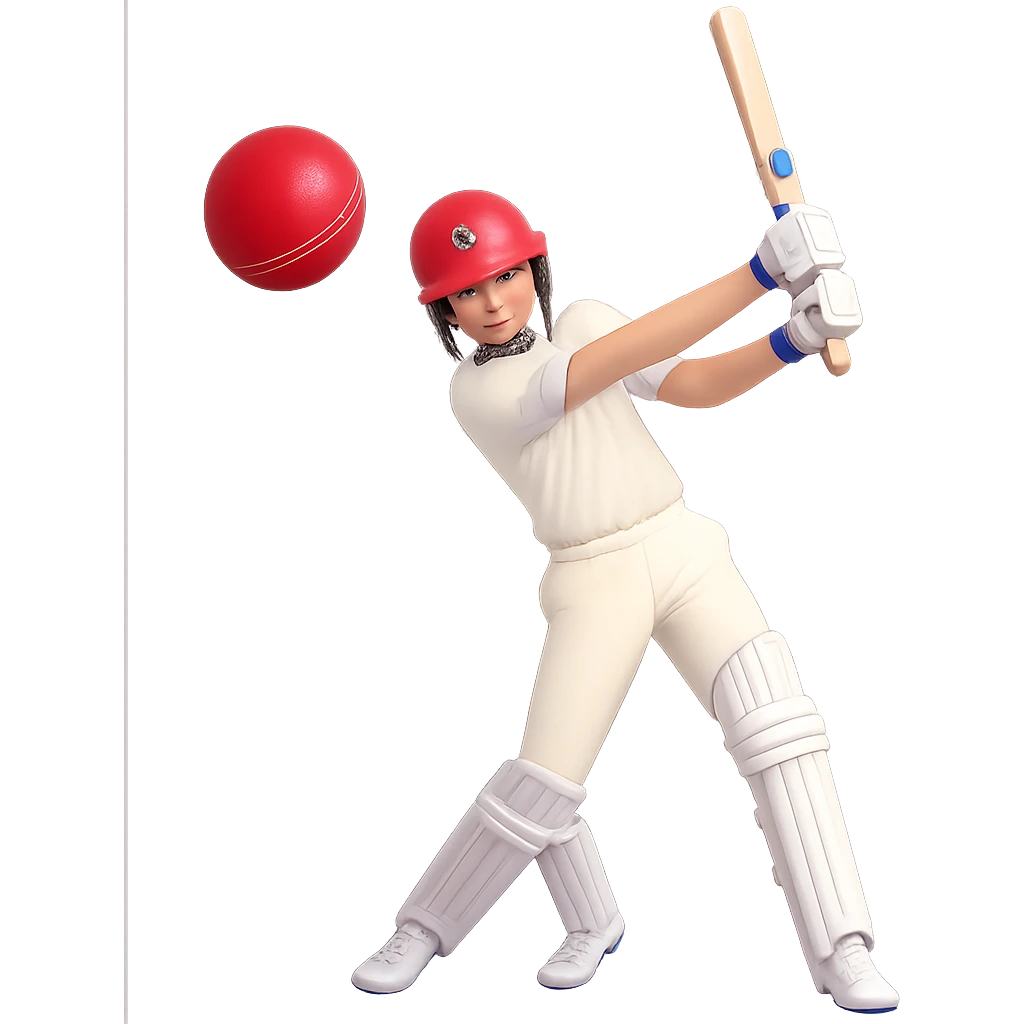 Add a cricket ball in front of the batsman in 3D emoji style with no background, matching the existing 3D emoji style of the image. emoji