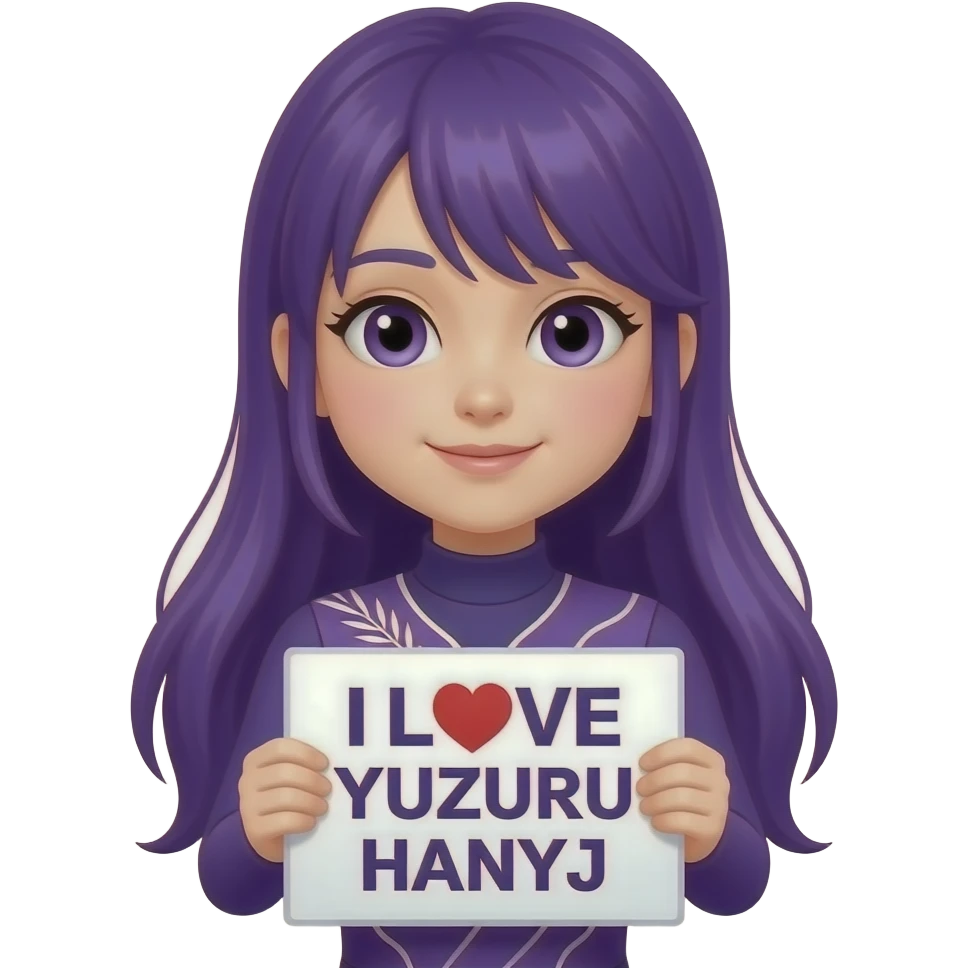 girl with long purple hair holding a I LOVE YUZURU HANYU sign emoji