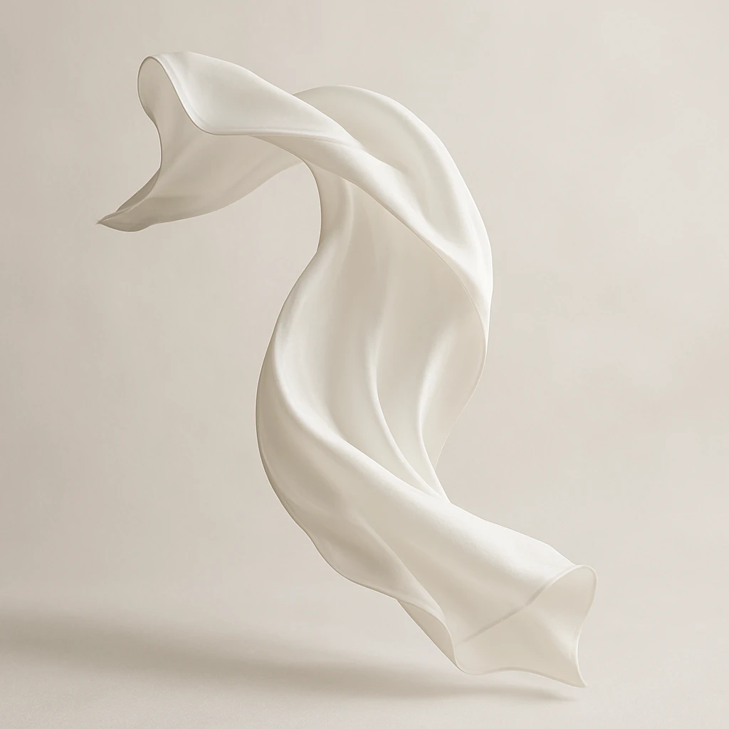 white silk scarf, fluttering in the air, delicate and luxurious, minimal background emoji