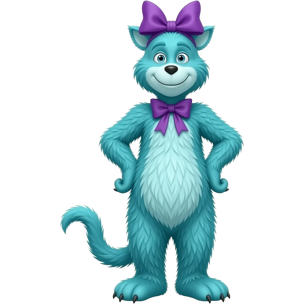 Dr Seuss who style cyan fur big purple bow very tall full body emoji