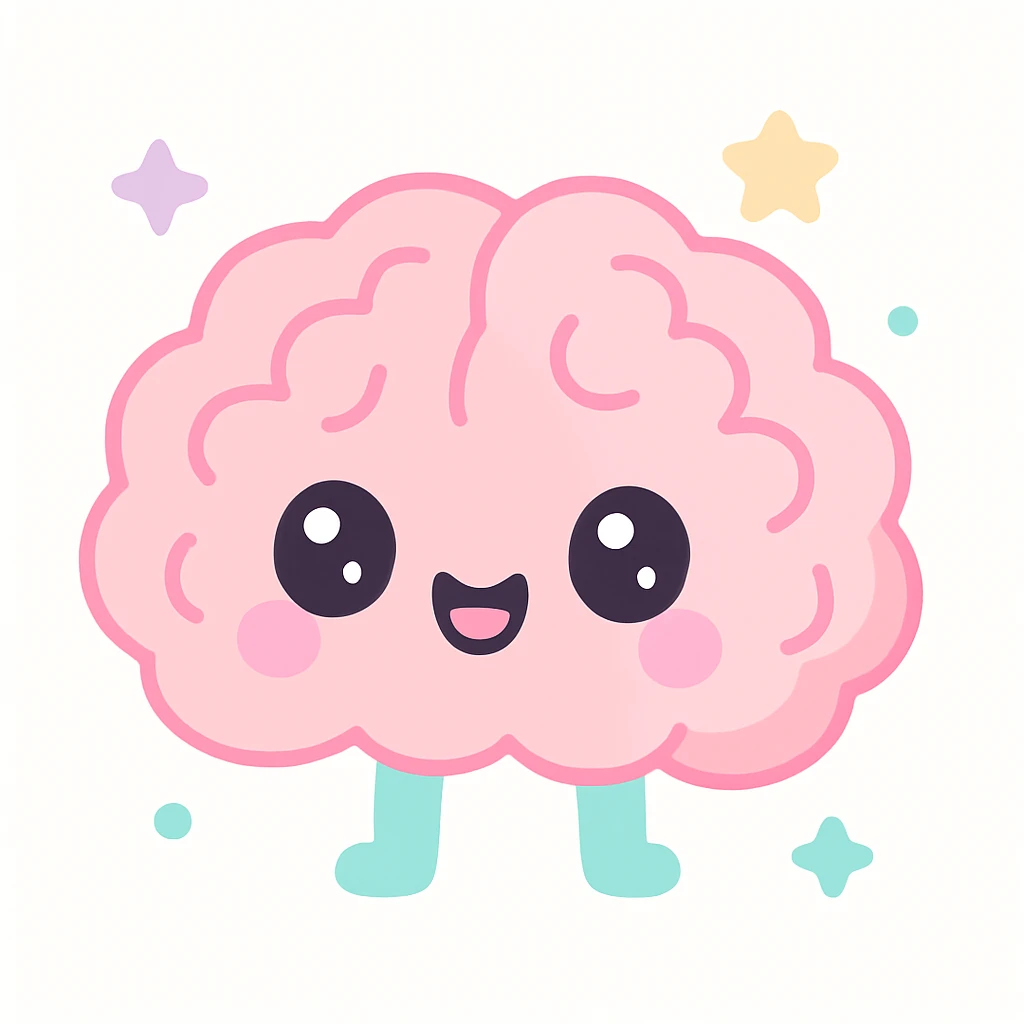 an animated brain with eyes and a cheerful expression in kawaii style emoji