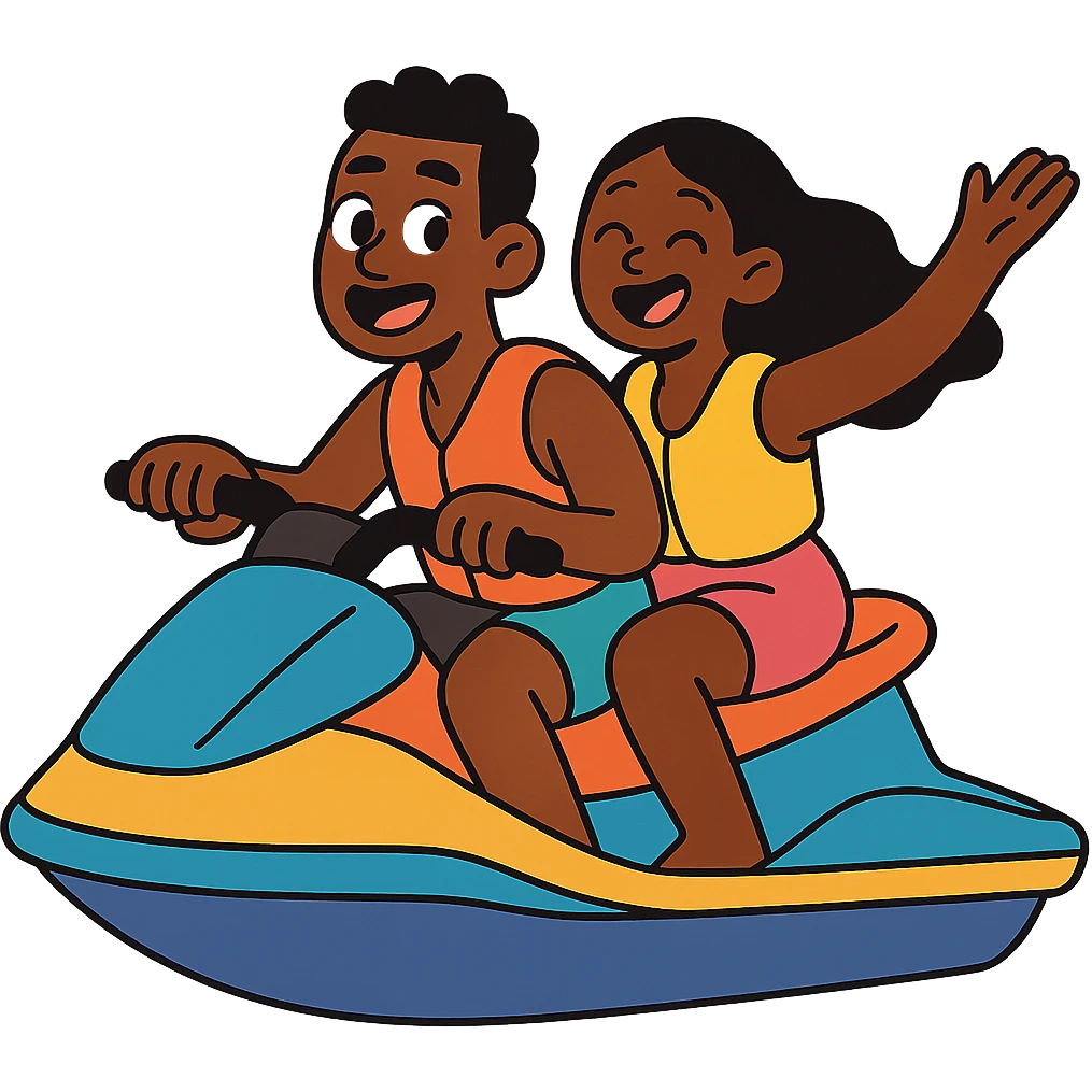 black man with a black woman on a jet ski emoji