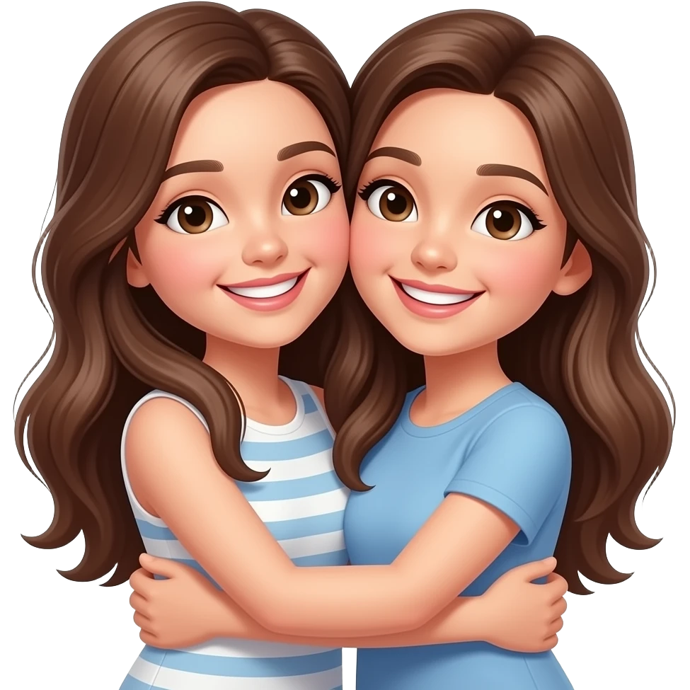 Two sisters long hair smiling hugging emoji