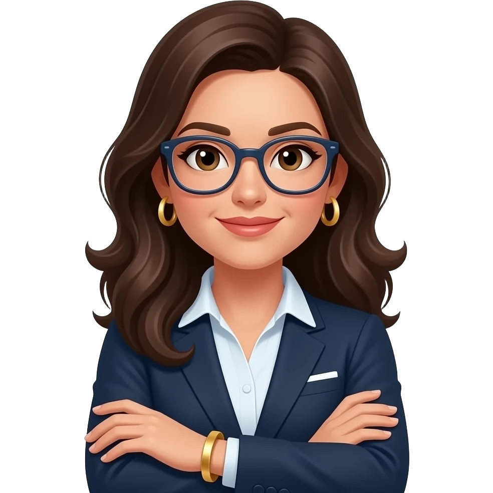Brunette, glasses, marketing, recruiting, gold bracelets and gold earrings emoji