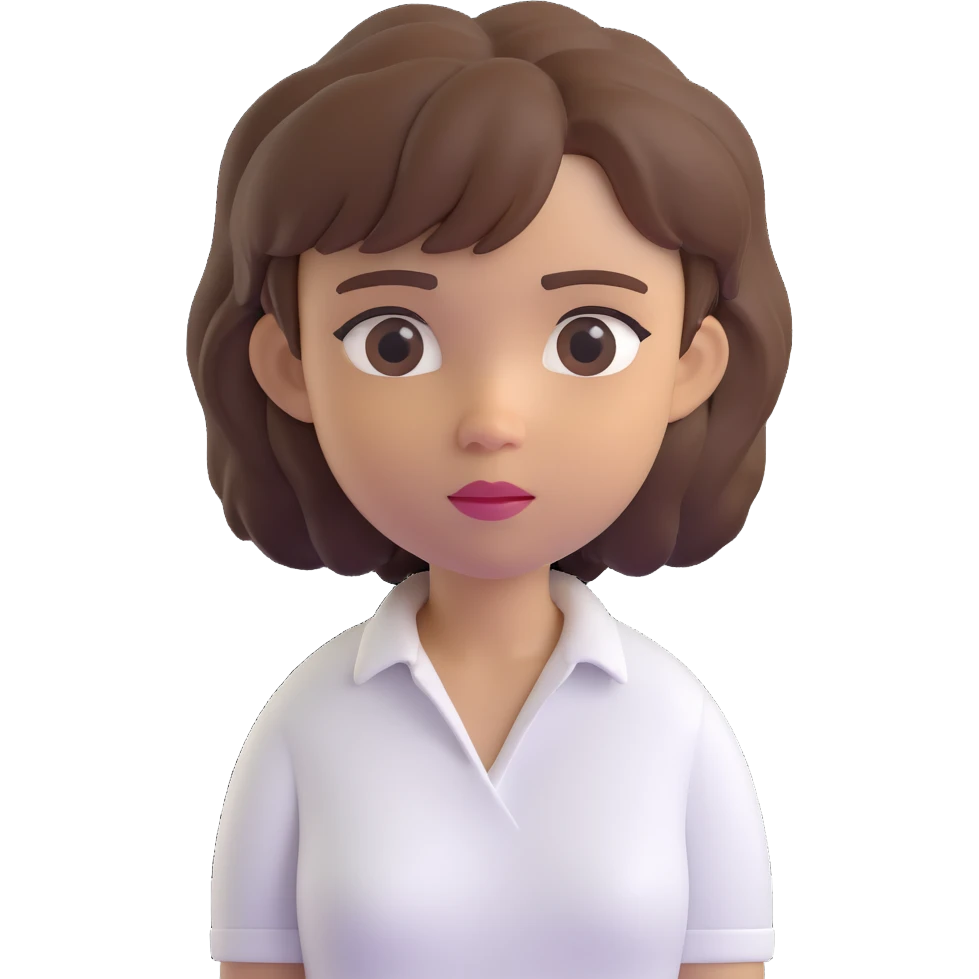 3D emoji style character with short tousled brown hair, light skin, neutral expression, wearing a white shirt, head centered, neutral background emoji
