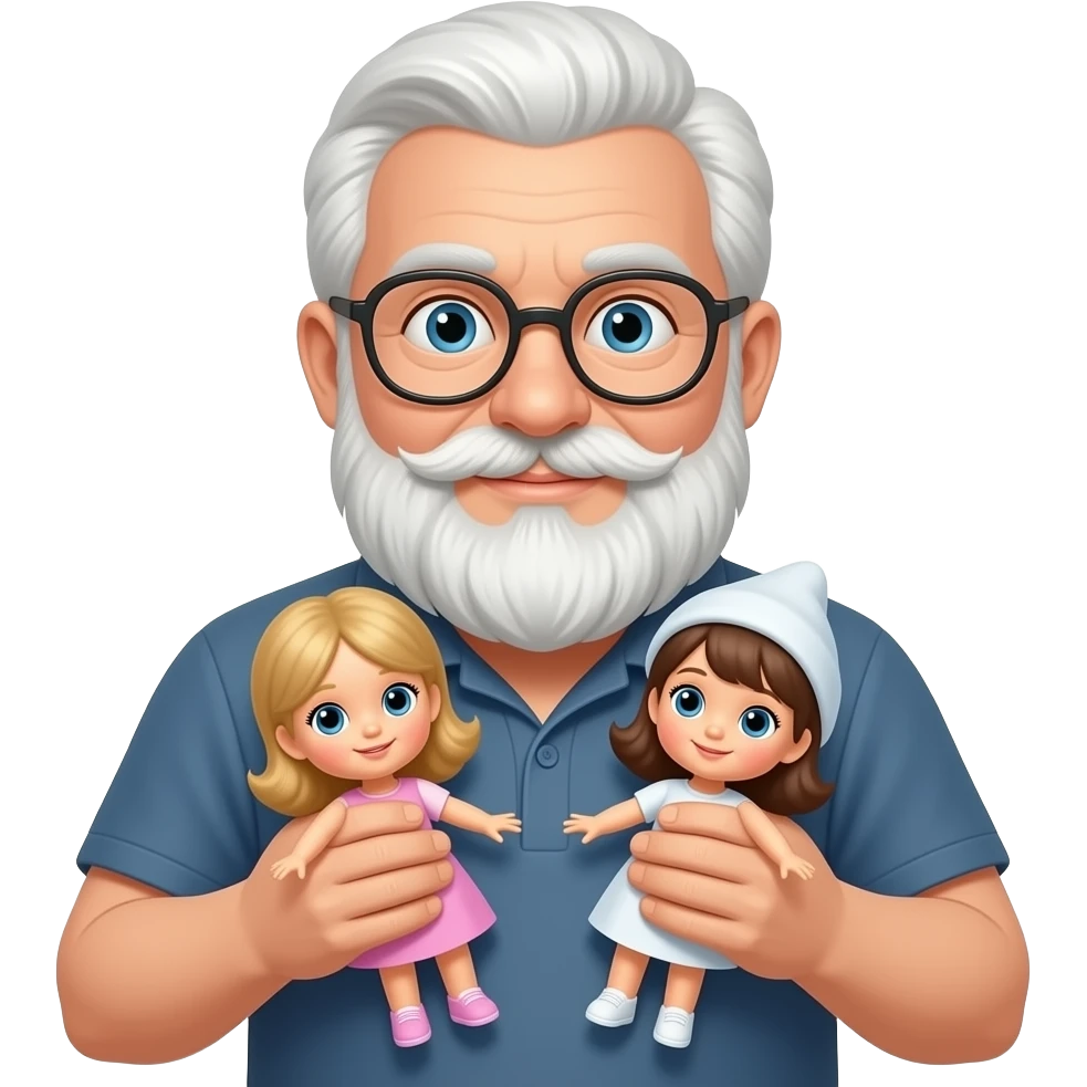 White guy with beard and light skin guy playing with dolls emoji