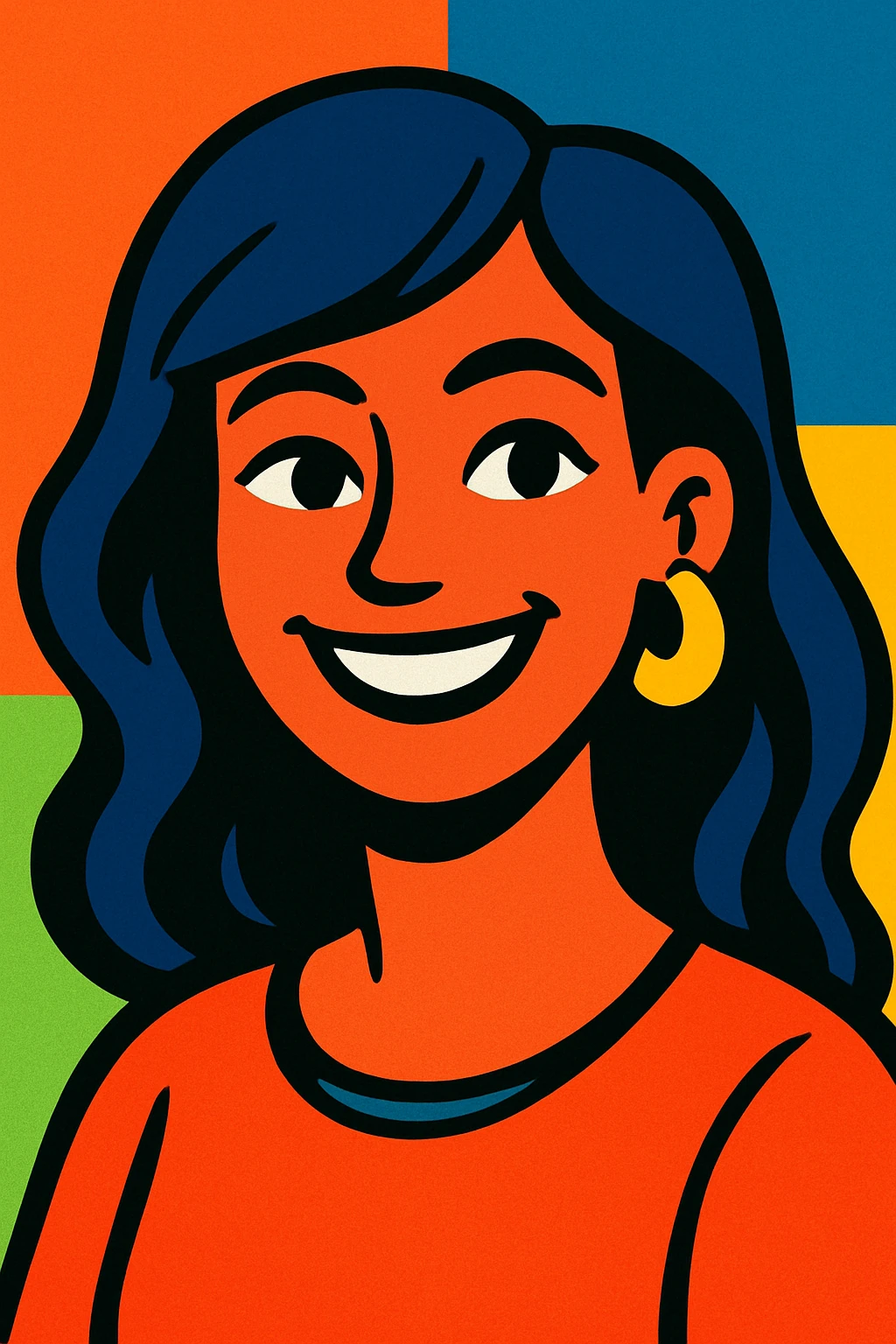 smiling woman, vibrant cartoon style emoji