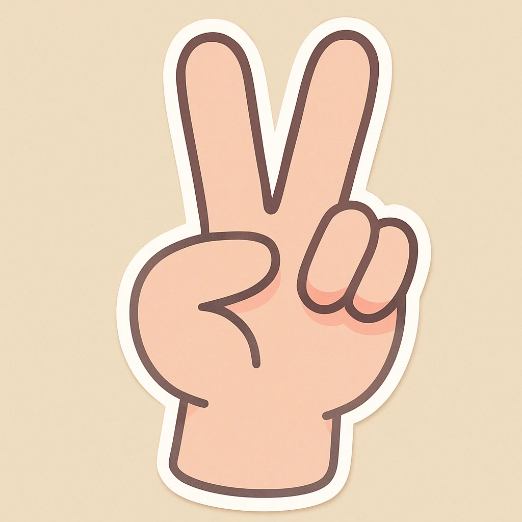 Edit the cartoon style hand in a peace sign gesture to have the pinky finger straight instead of bent, matching the original chibi stickers style and colors. emoji