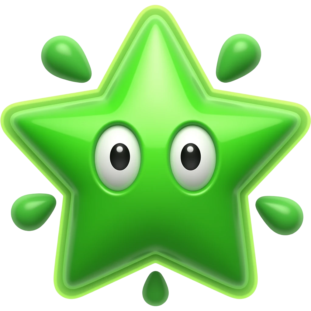 Green Neon Star with small eyes realistic 2d splat emoji