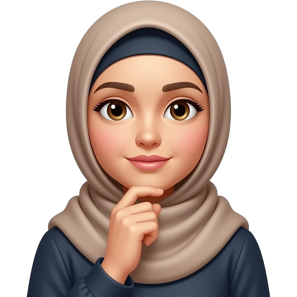 Hijabi woman wondering and holding her finger on her chin emoji
