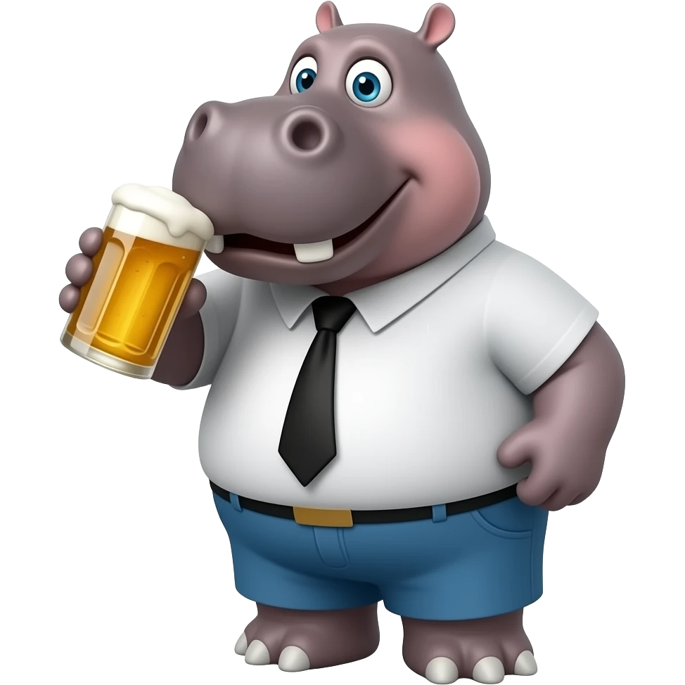 Hippo crazy drunk drinking beer emoji
