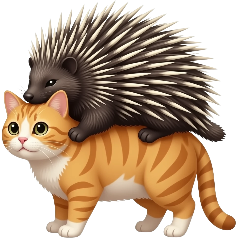 porcupine resting on top of cat emoji
