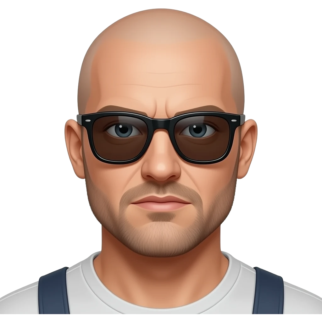 More hard look  bald man with light beard and sunglasses emoji