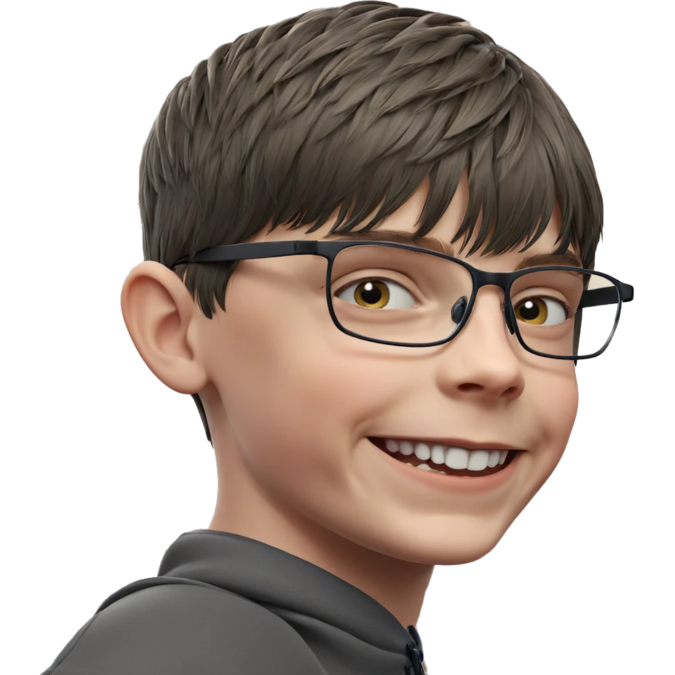 smiling boy with glasses indoors emoji