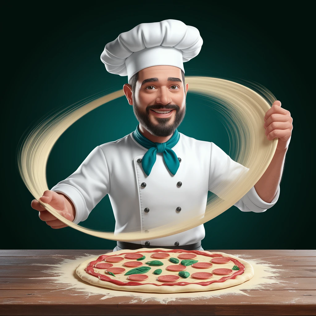 digital 2d art of smiling Italian chef spinning pizza dough emoji