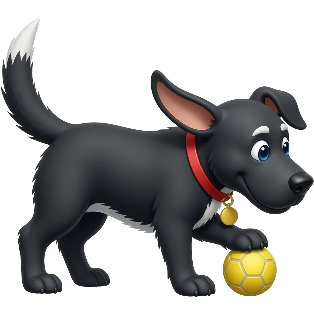 A black dog With yellow ball on hand emoji